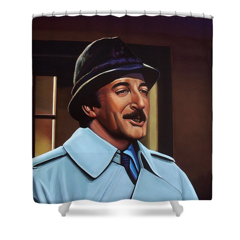 Peter Sellers Shower Curtain featuring the painting Peter Sellers as inspector Clouseau by Paul Meijering