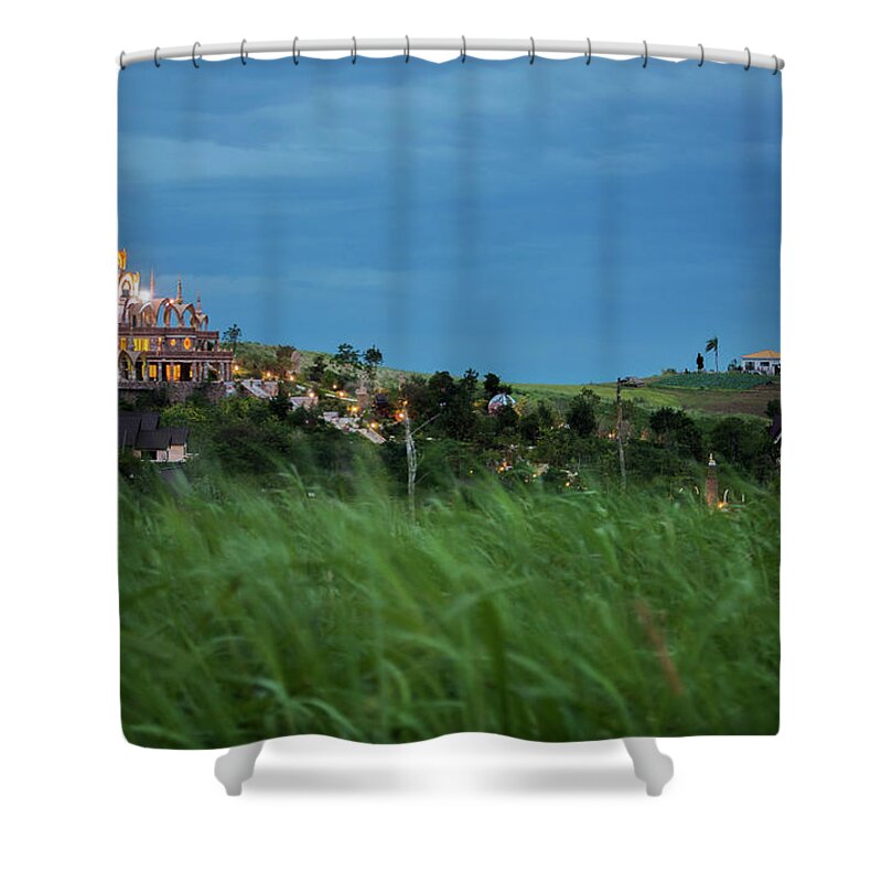Grass Shower Curtain featuring the photograph Phasornkaew Temple by Nutexzles