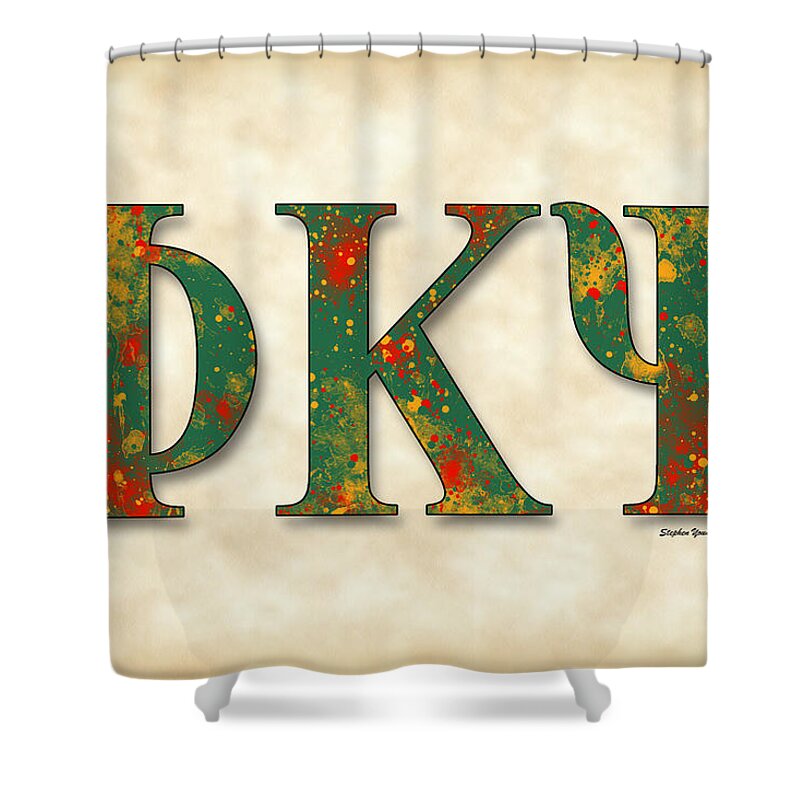 Phi Kappa Psi Shower Curtain featuring the digital art Phi Kappa Psi - Parchment by Stephen Younts