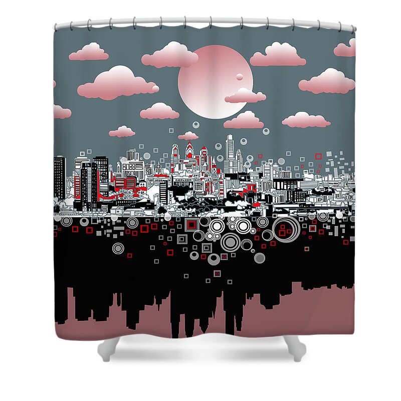 Philadelphia Skyline Shower Curtain featuring the painting Philadelphia Skyline Abstract 6 by Bekim M