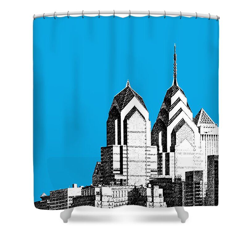 Architecture Shower Curtain featuring the digital art Philadelphia Skyline Liberty Place 1 - Ice Blue by DB Artist