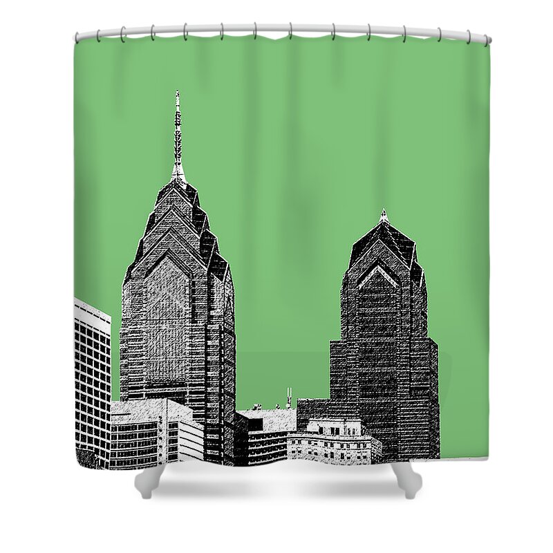 Architecture Shower Curtain featuring the digital art Philadelphia Skyline Liberty Place 2 - Apple by DB Artist