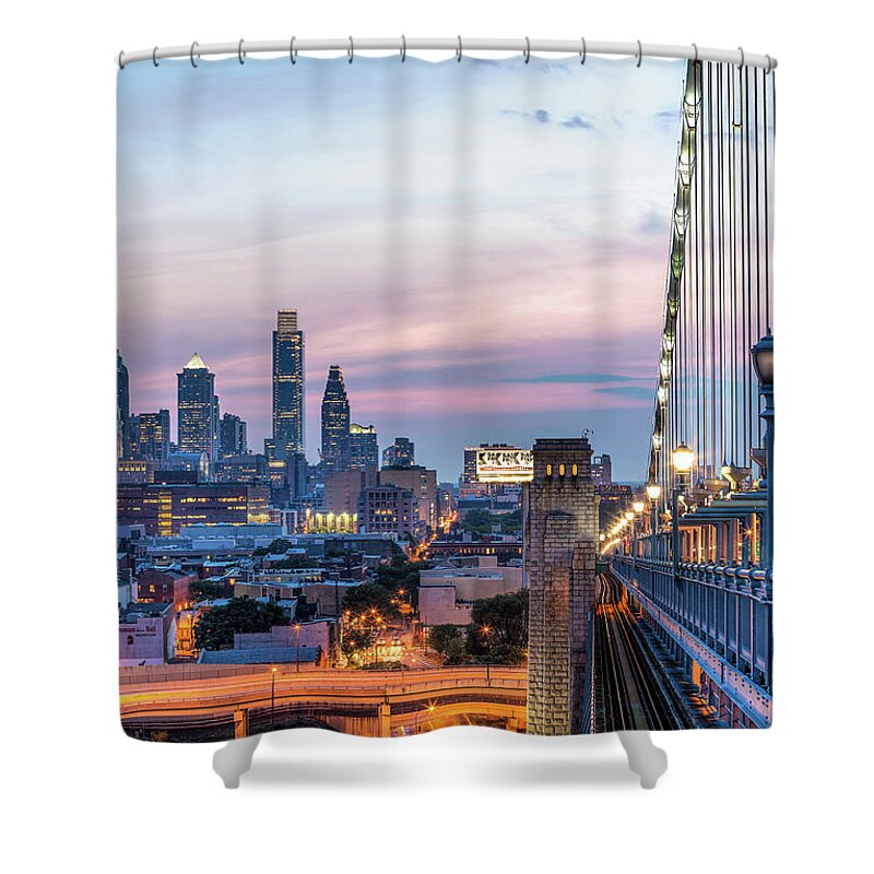 Suspension Bridge Shower Curtain featuring the photograph Philadelphia Skyline by Vns24@yahoo.com