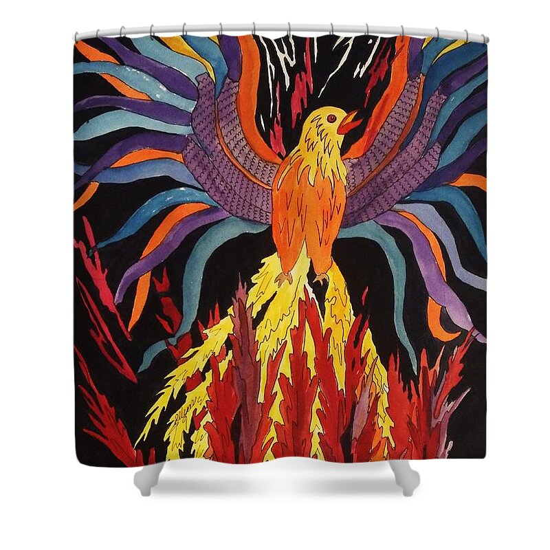 Phoenix Rising Shower Curtain featuring the painting Phoenix Rising by Ellen Levinson