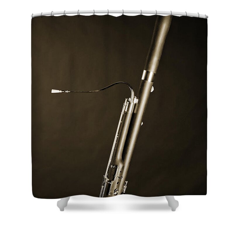 : Bassoon Shower Curtain featuring the photograph Bassoon Music Instrument Fine Art Prints Canvas Prints Greeting Cards in Sepia 3408.01 by M K Miller