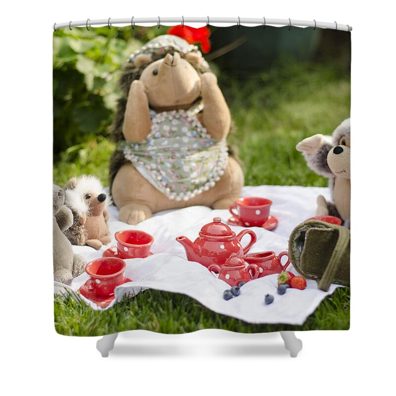 Mrs. Hedgie Shower Curtain featuring the photograph Picnic Tales by Spikey Mouse Photography