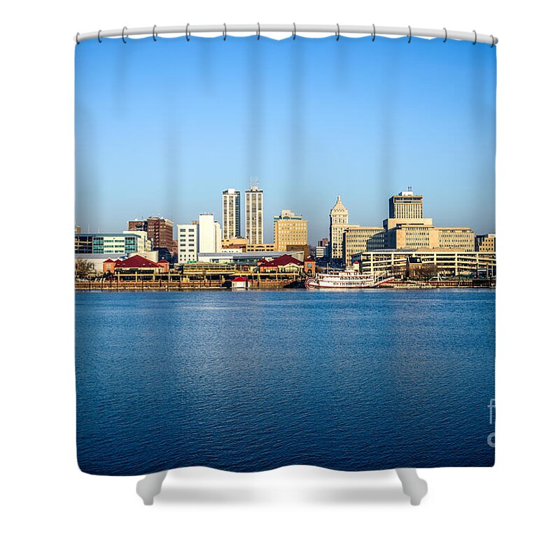 America Shower Curtain featuring the photograph Picture of Peoria Illinois Skyline by Paul Velgos