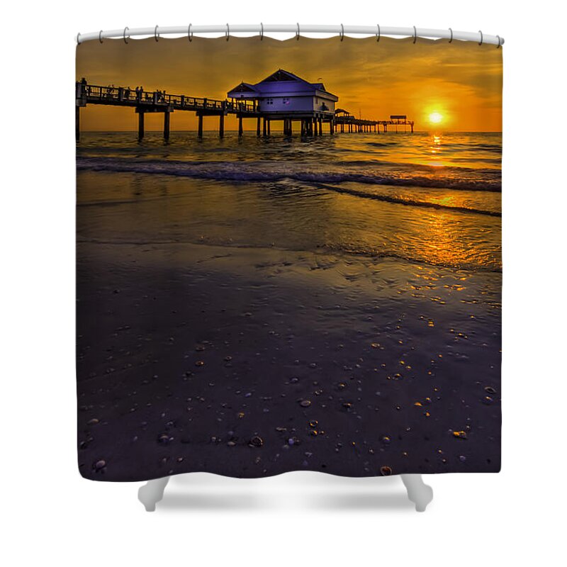 Pier Shower Curtain featuring the photograph Pier into the Sun by Marvin Spates