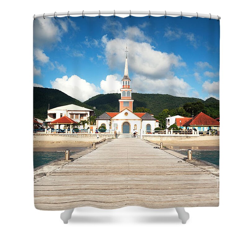 Landscape Shower Curtain featuring the photograph Pier to the island by Matteo Colombo