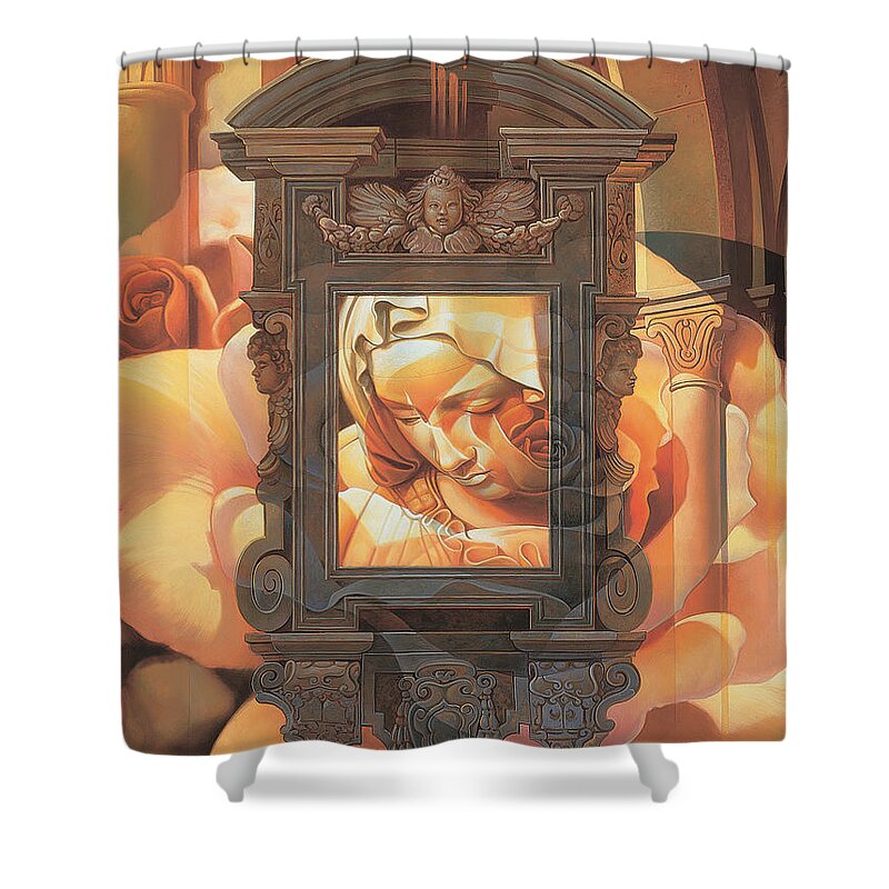 Conceptual Shower Curtain featuring the painting Pieta by Mia Tavonatti