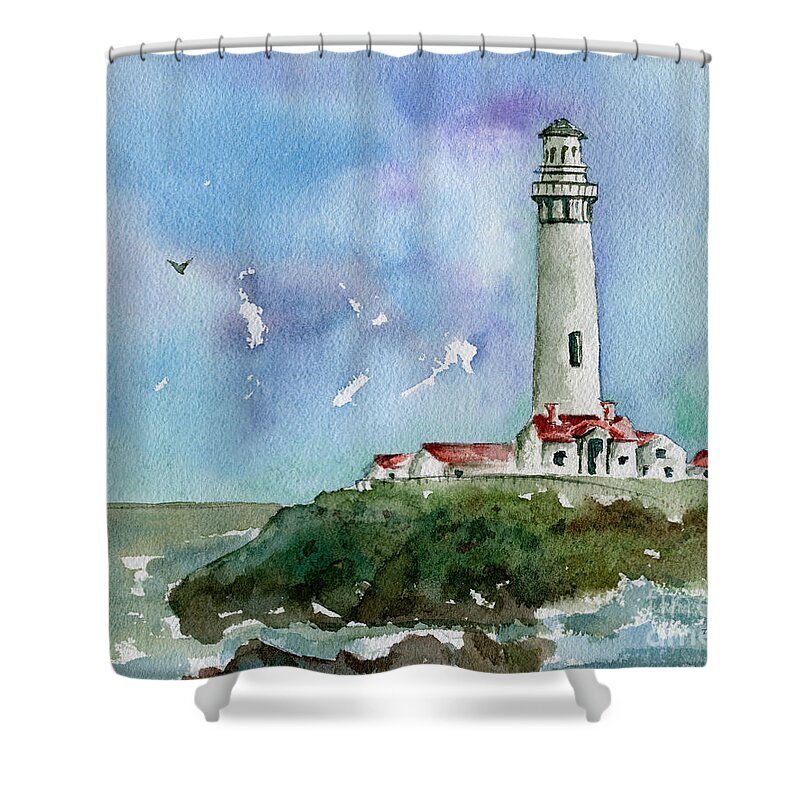 Lighthouse Shower Curtain featuring the painting Pigeon Point Lighthouse by Diane Thornton