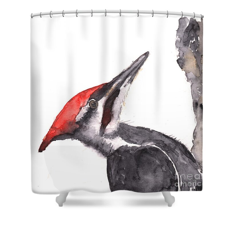 Bird Shower Curtain featuring the painting Pileated Woodpecker by Claudia Hafner