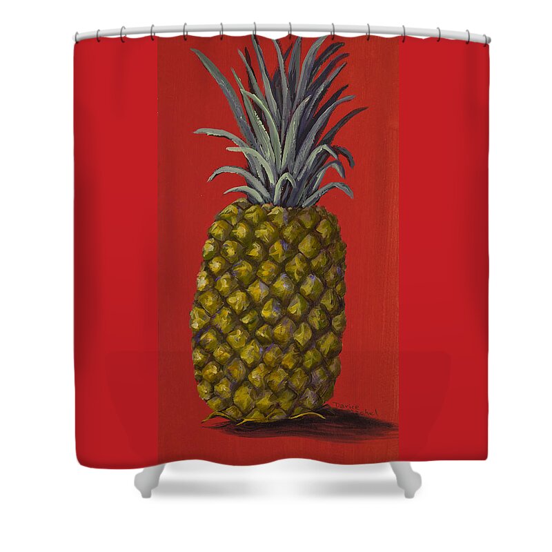 Fruit Shower Curtain featuring the painting Pineapple on Red by Darice Machel McGuire