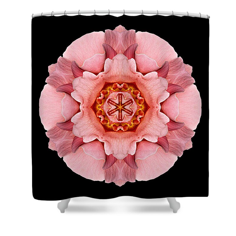 Flower Shower Curtain featuring the photograph Pink and Orange Rose IV Flower Mandala by David J Bookbinder