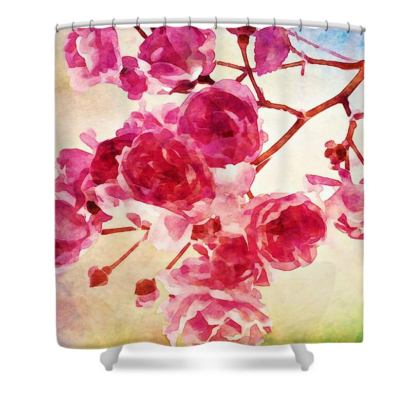 Pink Shower Curtain featuring the digital art Pink Blossom - watercolor edition by Lilia S