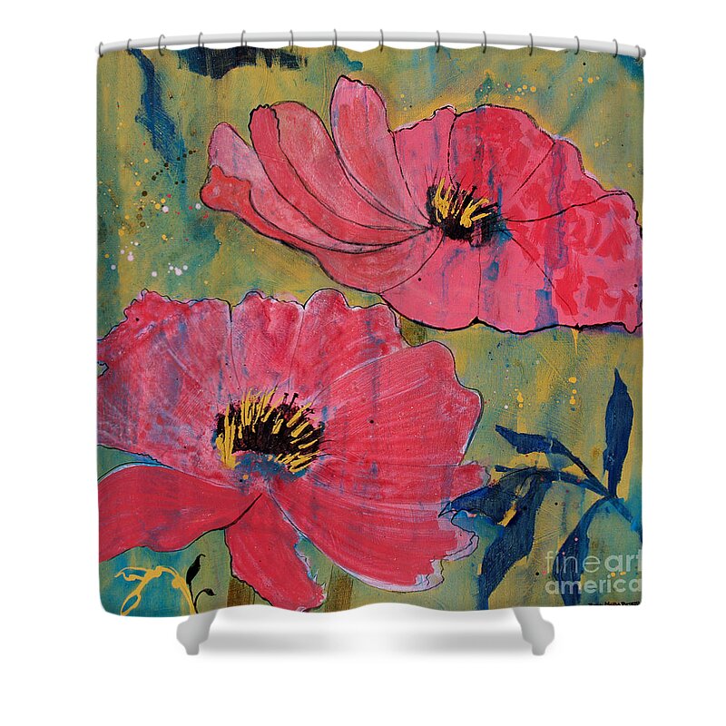 Pink Shower Curtain featuring the painting Pink Blossoms by Robin Pedrero