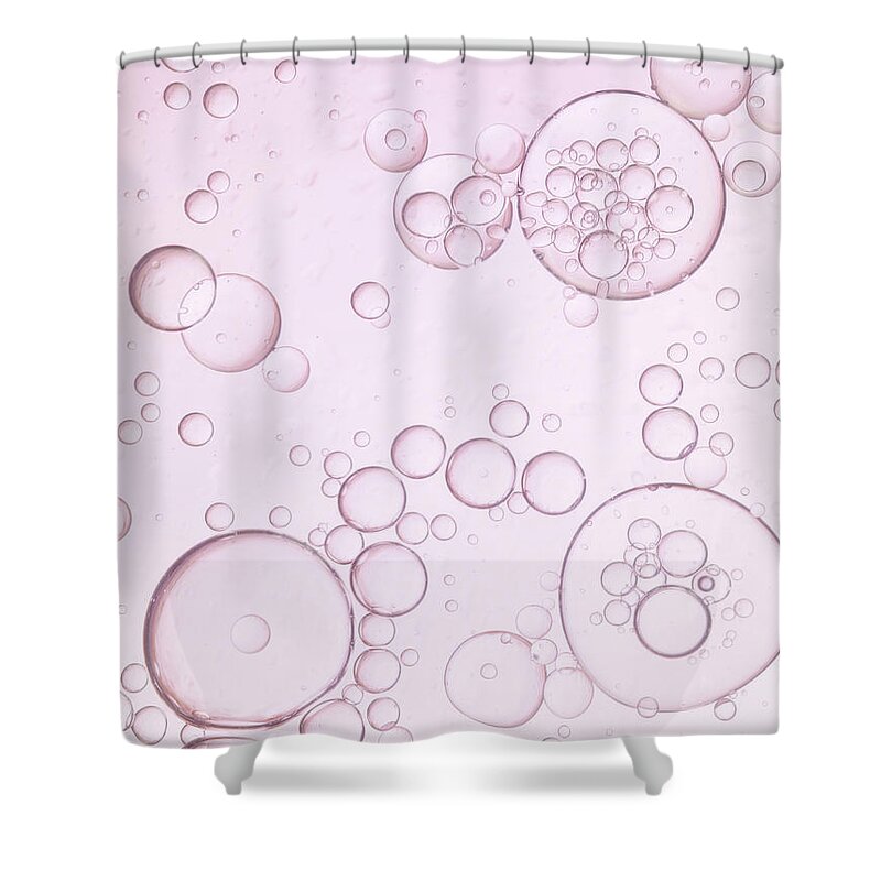 Purity Shower Curtain featuring the photograph Pink Bubbles Of Oil And Water by Level1studio