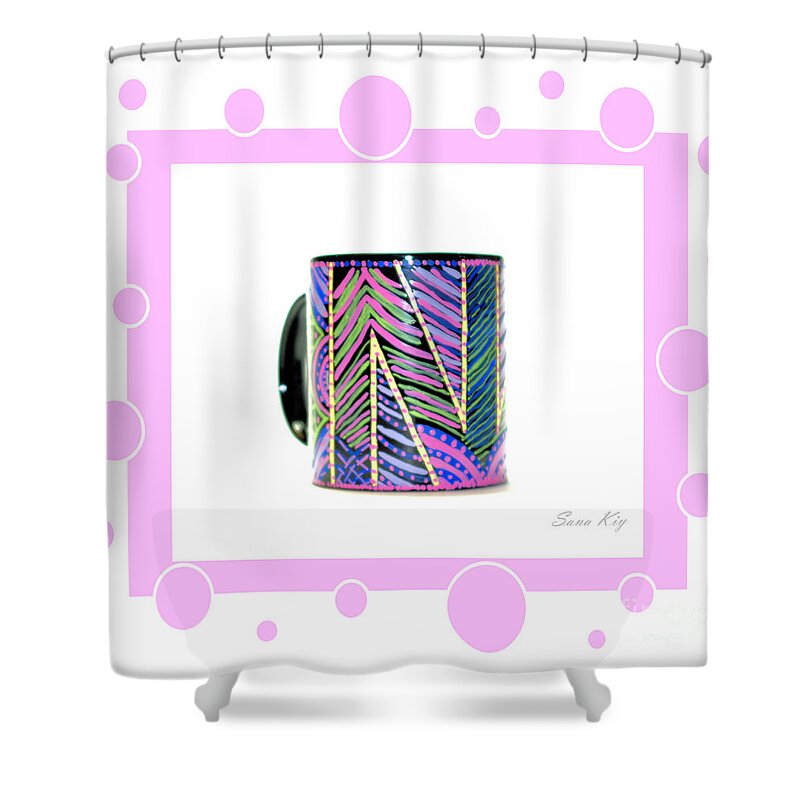 Cup Shower Curtain featuring the glass art Pink Card by Oksana Semenchenko