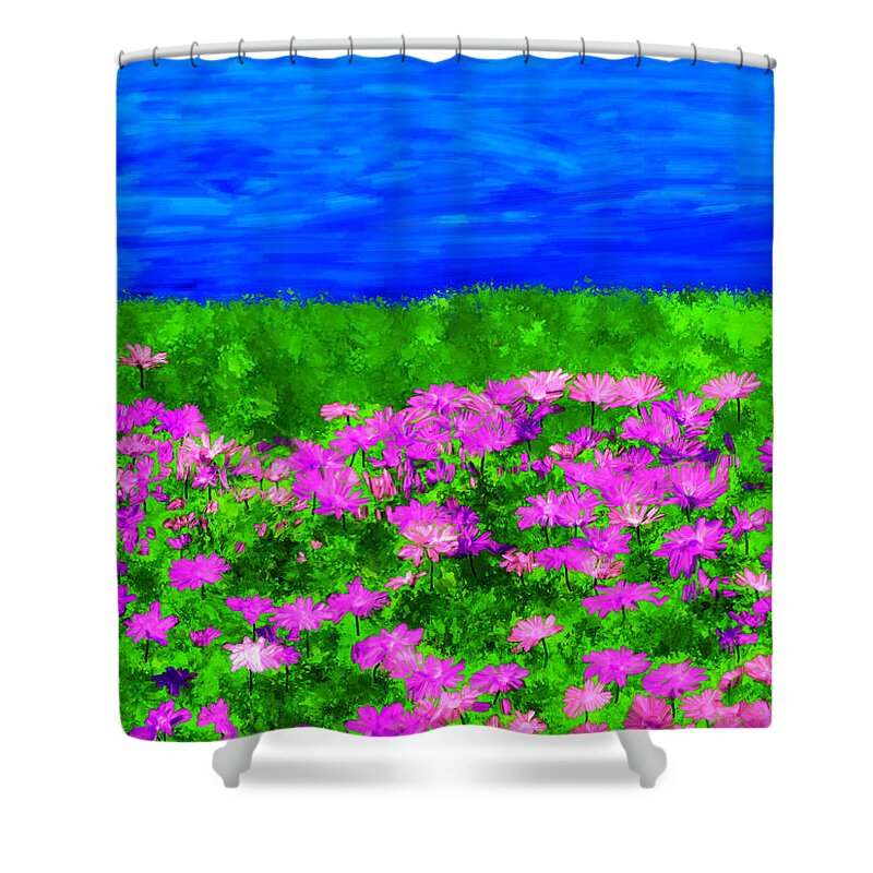 Flowers Shower Curtain featuring the painting Pink Field of Flowers by Bruce Nutting