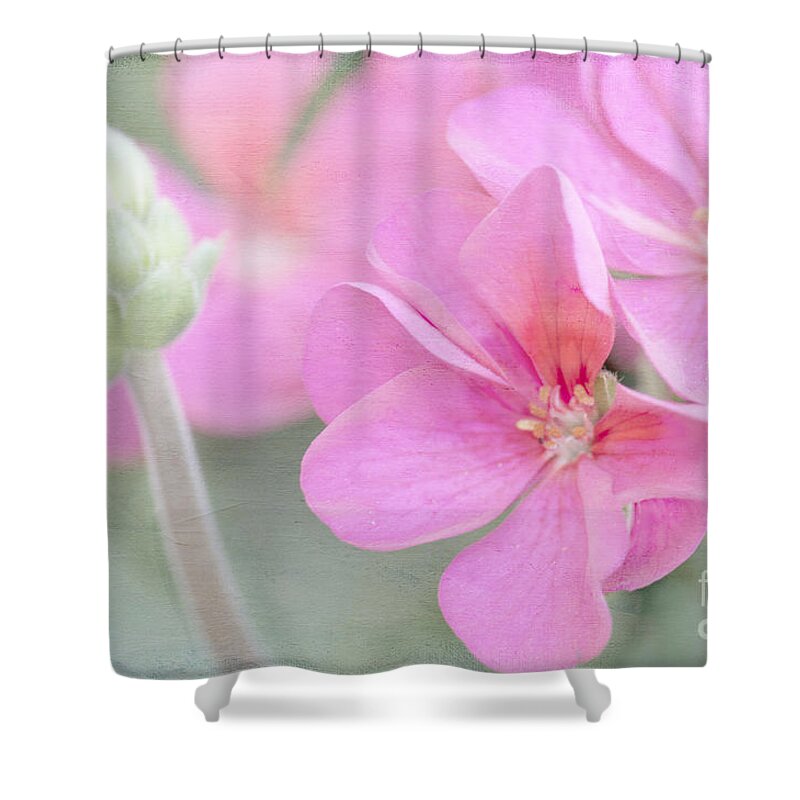 Geranium Shower Curtain featuring the photograph Pink Geraniums by Betty LaRue