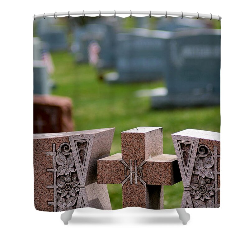 Burial Shower Curtain featuring the photograph Pink Granite Tombstone by Amy Cicconi