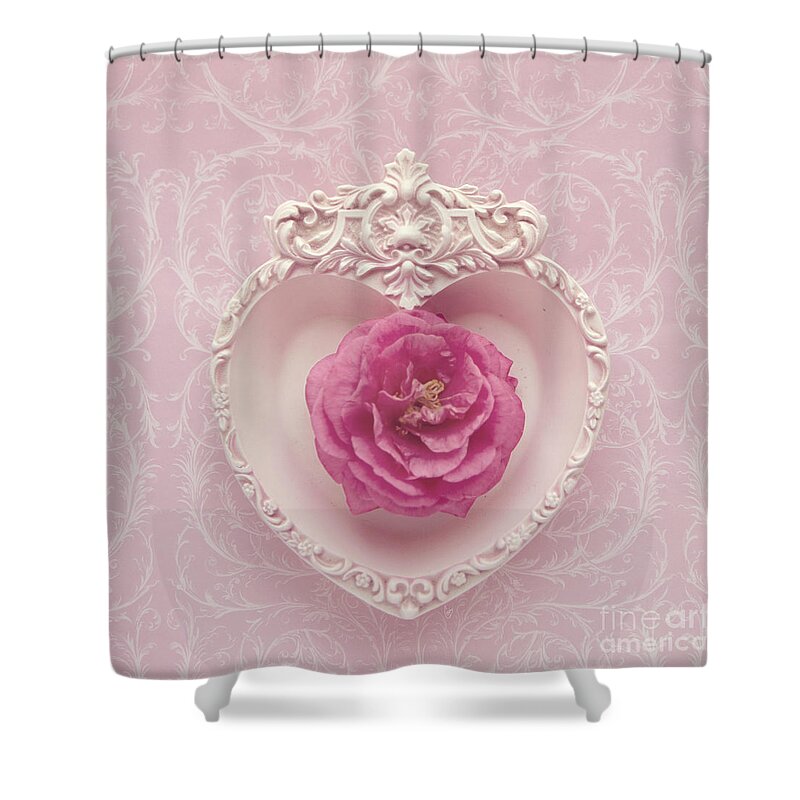 Pink Shower Curtain featuring the photograph Pink heart - Pink camellia by Cindy Garber Iverson