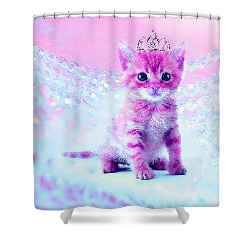 Pink Shower Curtain featuring the digital art Pink Kitty princess by Lilia D