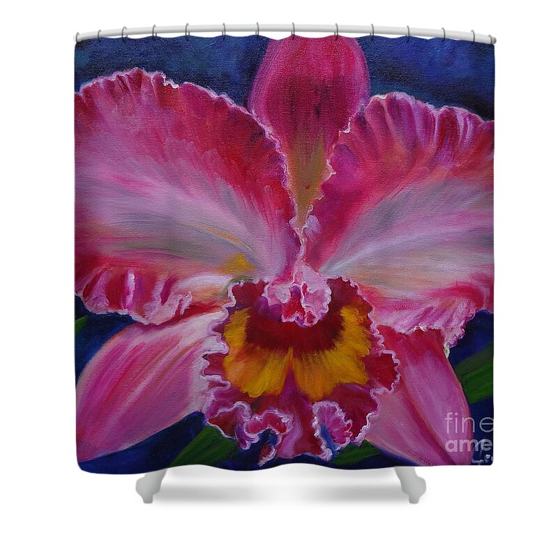 Cattleya Orchid Shower Curtain featuring the painting Pink Orchid by Jenny Lee