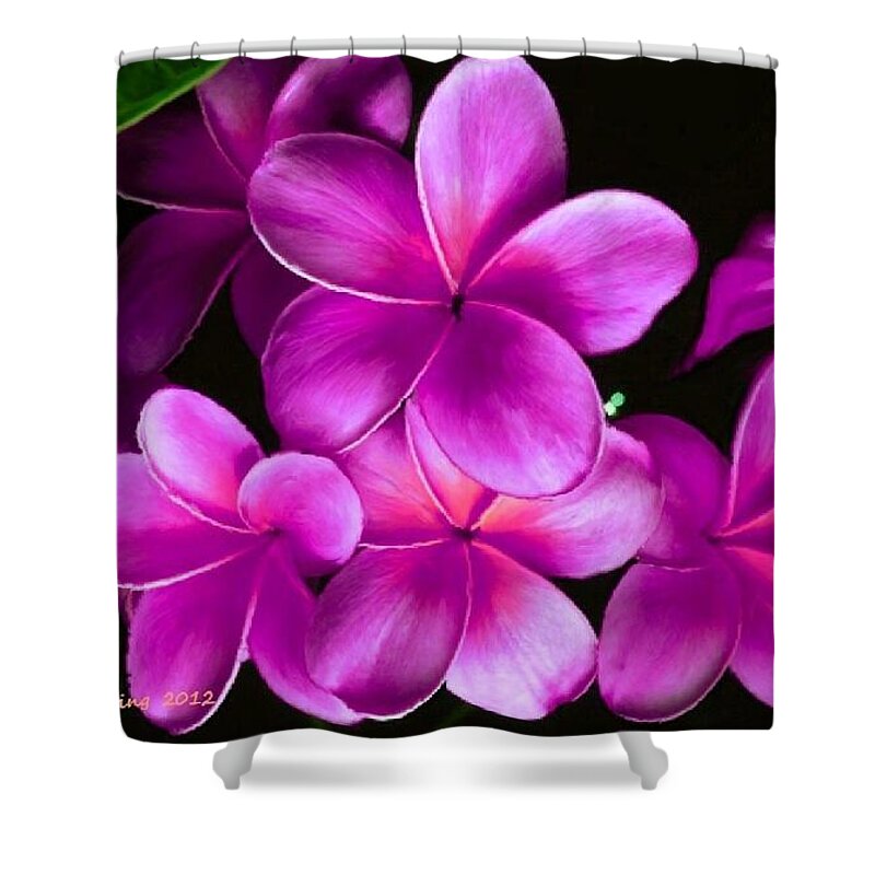 Pink Shower Curtain featuring the painting Pink Plumeria by Bruce Nutting