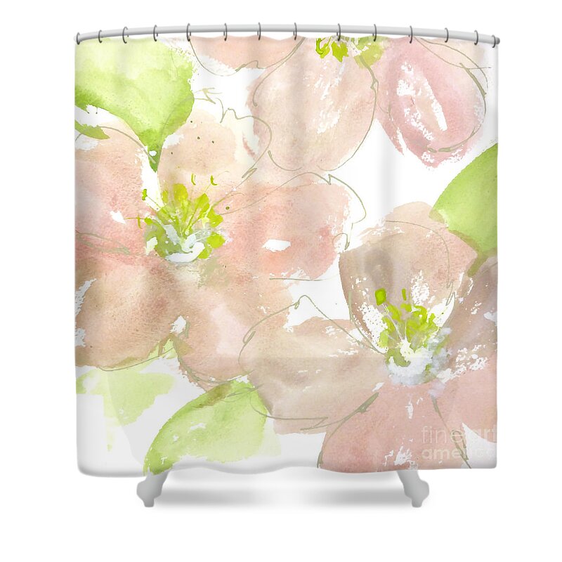 Original And Printed Watercolors Shower Curtain featuring the painting Pink Quince by Chris Paschke