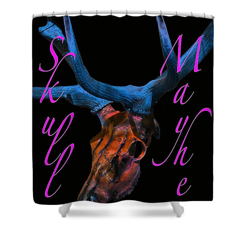 Elk Skull Photographs Digital Art Shower Curtain featuring the photograph Pink Skull at Night II by Mayhem Mediums