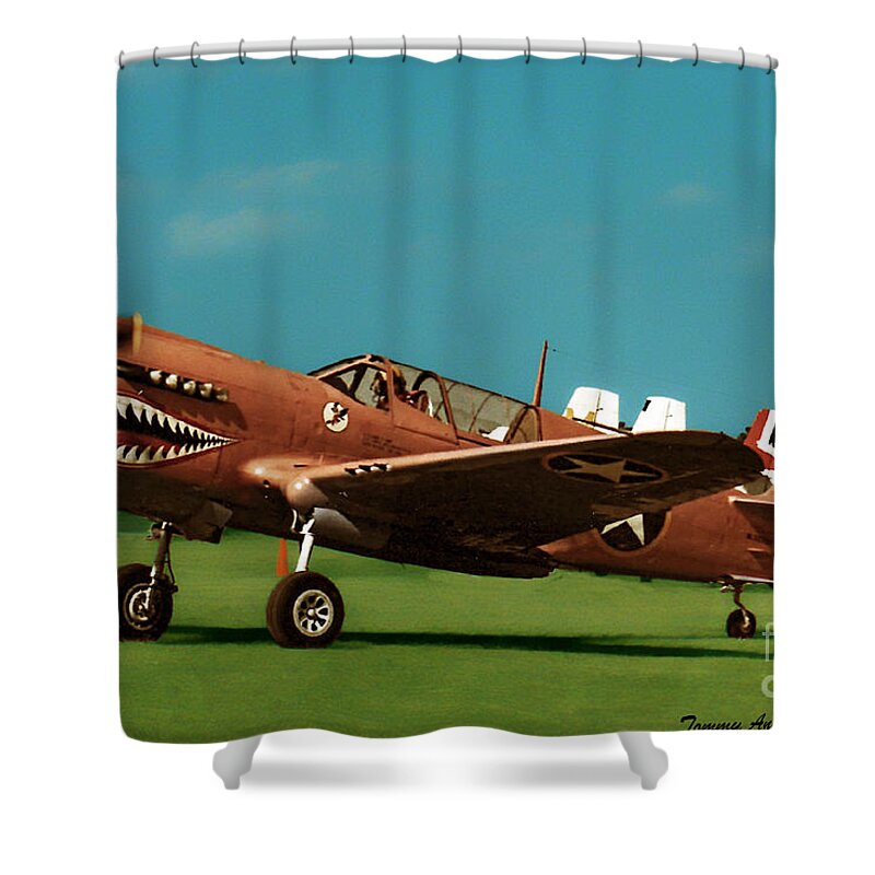 Curtis P-40 Warhawk Shower Curtain featuring the photograph Pink Tiger by Tommy Anderson