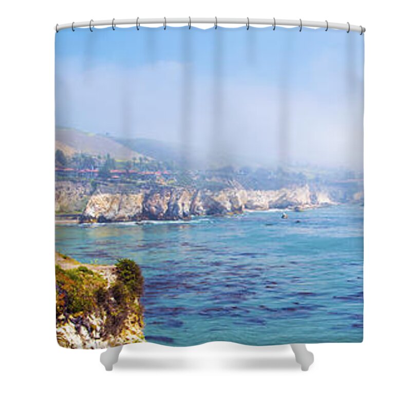 Pismo Beach Through The Fog Panorama Shower Curtain featuring the photograph Pismo Beach Through The Fog Panorama by Barbara Snyder