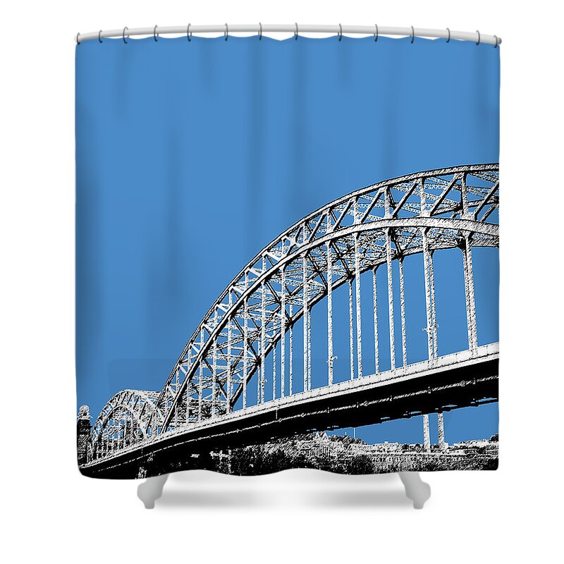 Architecture Shower Curtain featuring the digital art Pittsburgh Skyline 16th St. Bridge - Slate by DB Artist