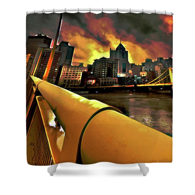 Pittsburgh Skyline Shower Curtain featuring the painting Pittsburgh Skyline by Fli Art
