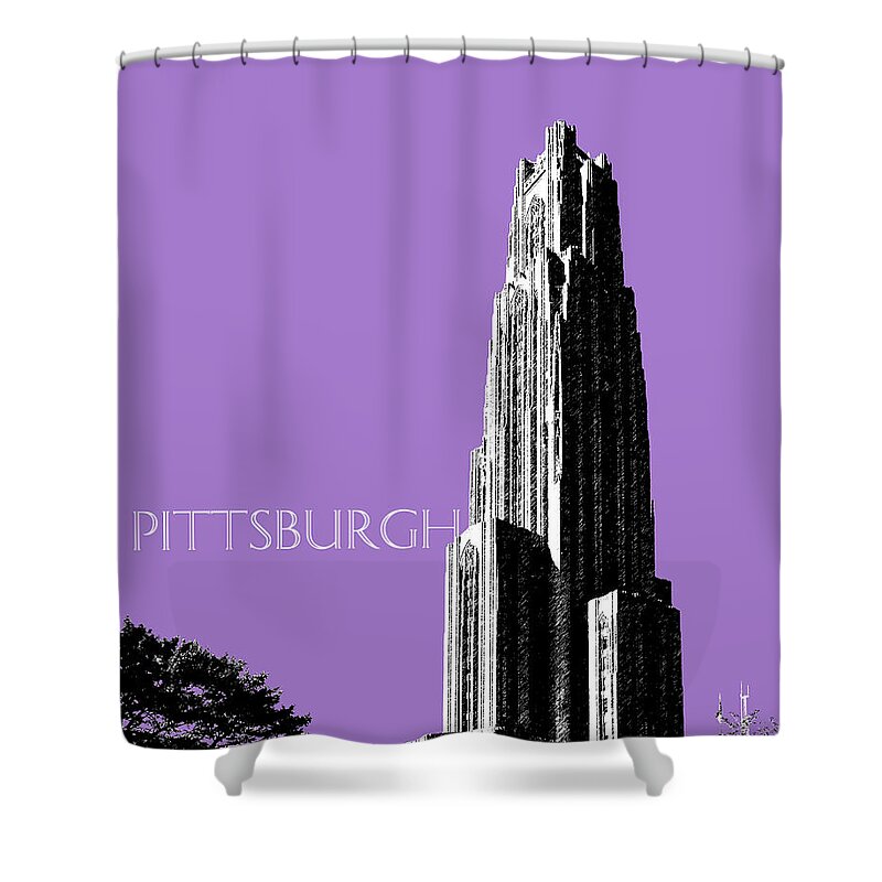 Architecture Shower Curtain featuring the digital art Pittsburgh Skyline Cathedral of Learning - Violet by DB Artist