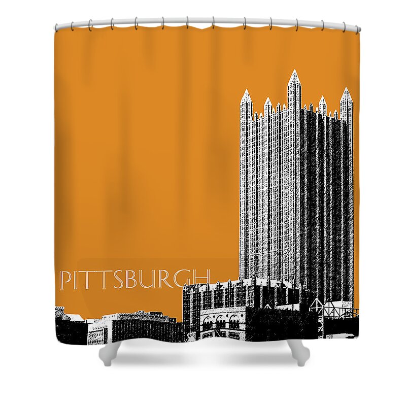 Architecture Shower Curtain featuring the digital art Pittsburgh Skyline PPG Building - Dark Orange by DB Artist