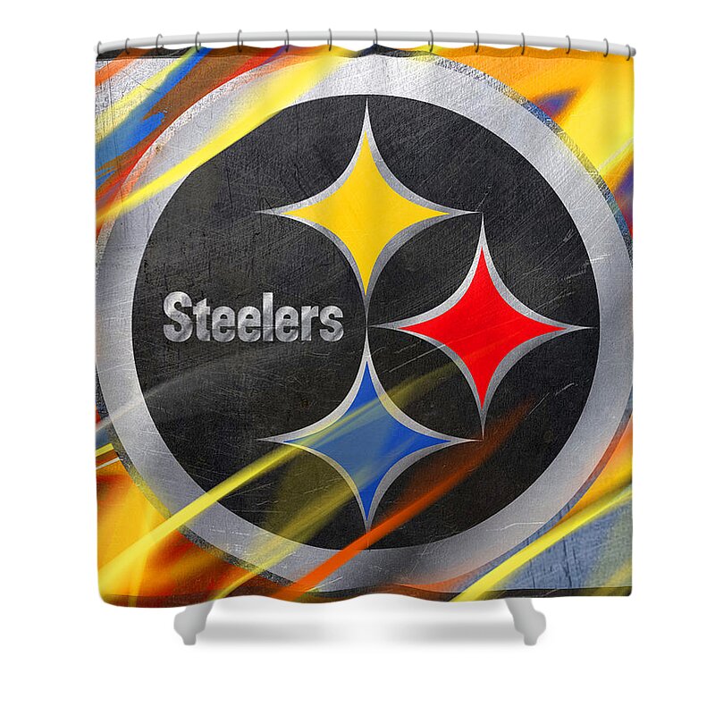 Pittsburgh Shower Curtain featuring the painting Pittsburgh Steelers Football by Tony Rubino