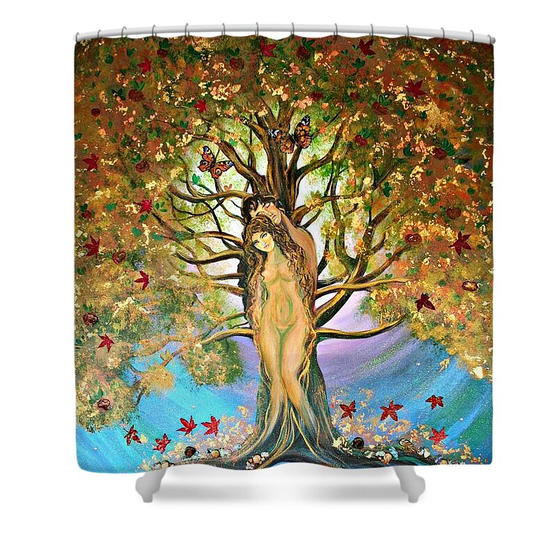 Pixie Shower Curtain featuring the painting Pixie Forest by Alma Yamazaki