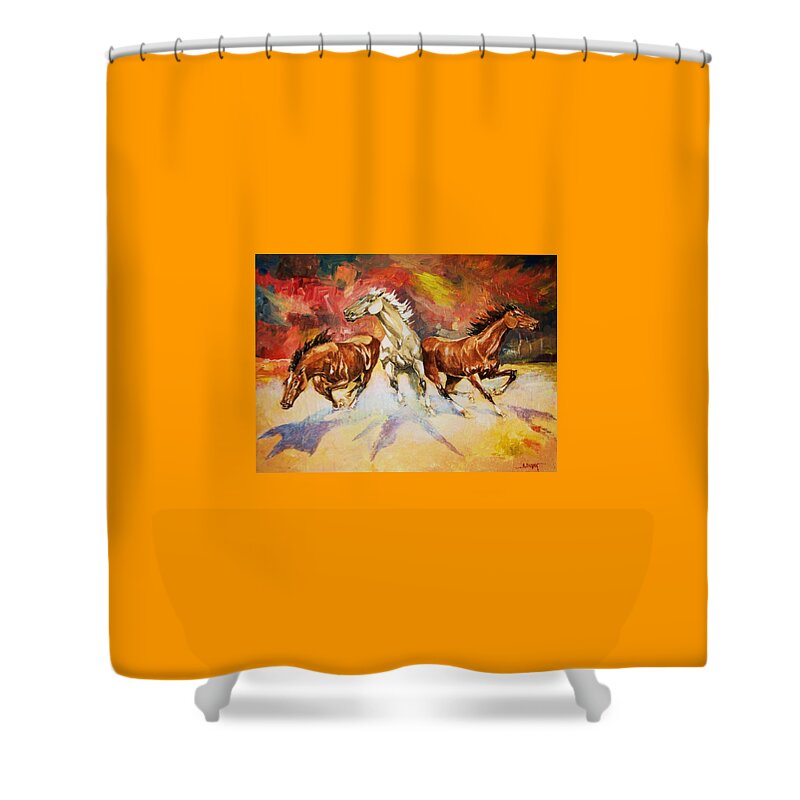 Horses Shower Curtain featuring the painting Plains Thunder by Al Brown