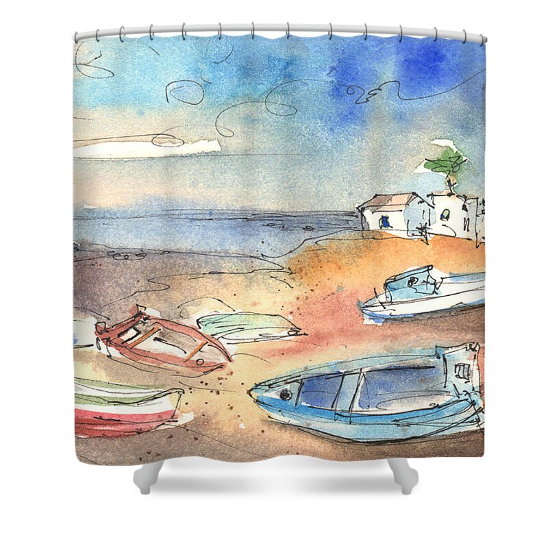 Travel Shower Curtain featuring the painting Playa Honda in Lanzarote 02 by Miki De Goodaboom