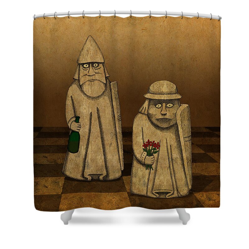 Lewis Chess Peace Wine Flowers Shower Curtain featuring the drawing Playing for Peace by Meg Shearer