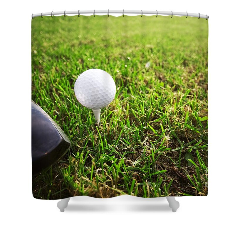 Golf Shower Curtain featuring the photograph Playing golf. Club and ball on tee by Michal Bednarek