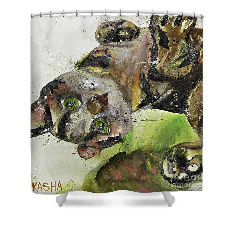 Animal Shower Curtain featuring the painting Play.Pause by Kasha Ritter