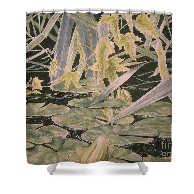Lilly Bud Shower Curtain featuring the painting Pleasant Arrangement by John Wilson