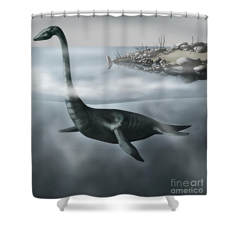 Illustration Shower Curtain featuring the photograph Plesiosaur by Spencer Sutton