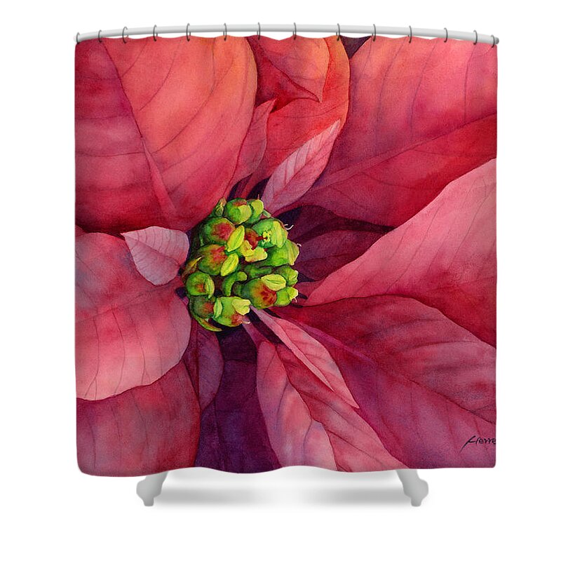 Poinsettia Shower Curtain featuring the painting Plum Poinsettia by Hailey E Herrera