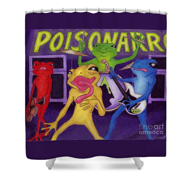 Frog Shower Curtain featuring the drawing Poison-Arrow Frog Band by Samantha Geernaert