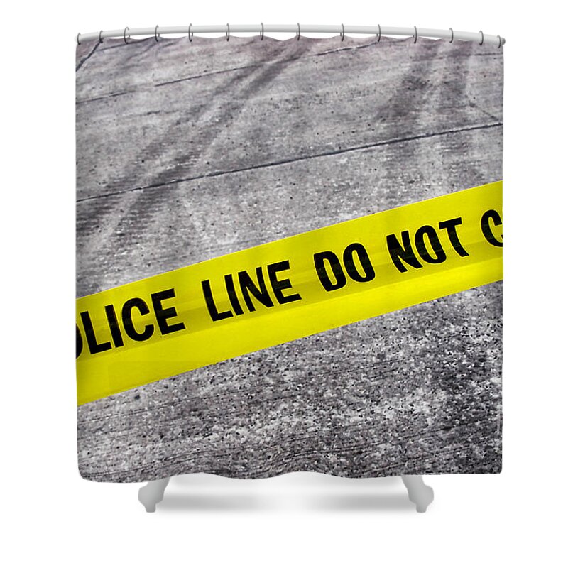 Police Line Shower Curtain featuring the photograph Police Line by Olivier Le Queinec