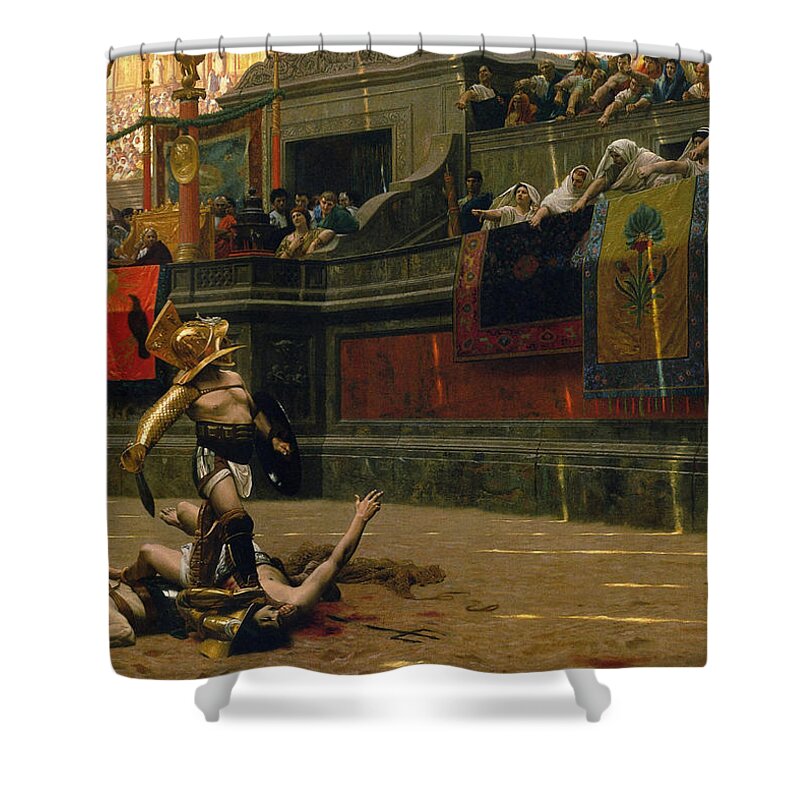 Pollice Verso Shower Curtain featuring the painting Pollice Verso by War Is Hell Store